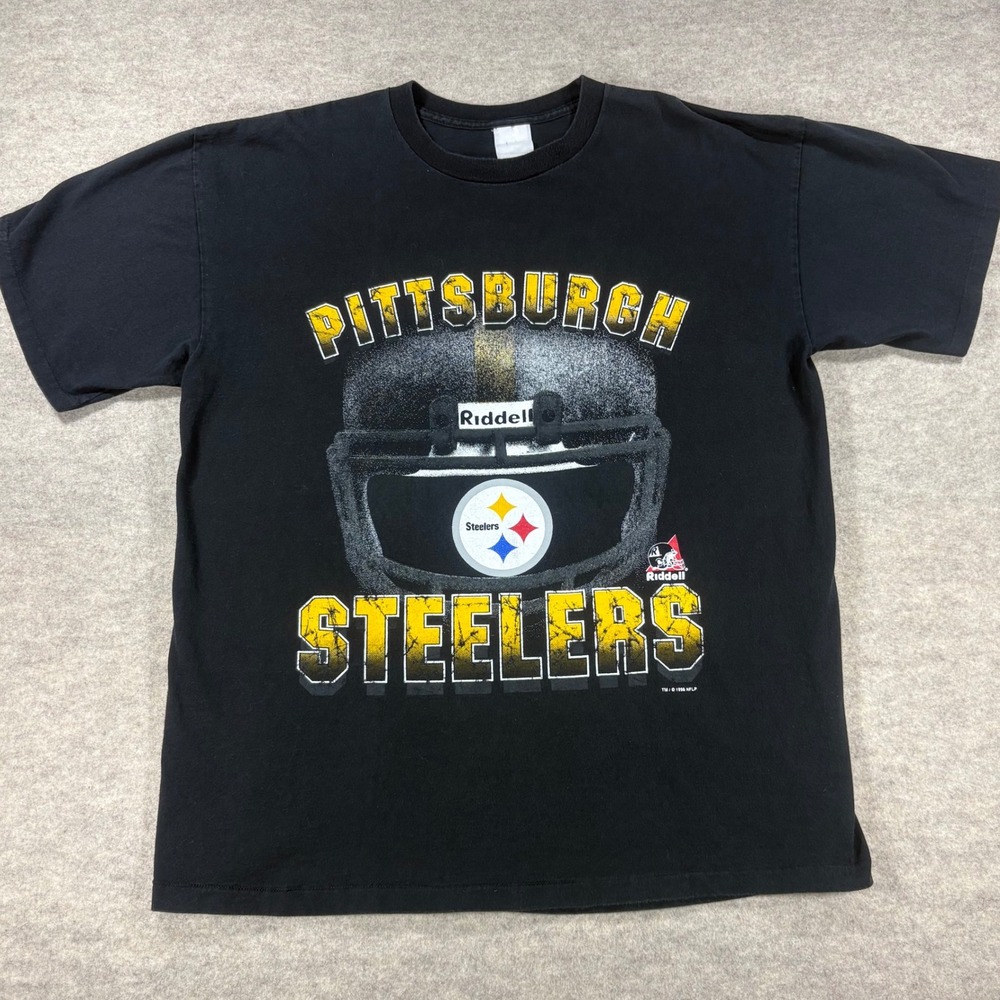 Vintage 1998 Pittsburgh Steelers Riddell Helmet Graphic T-Shirt Black Mens L